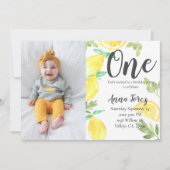 Cute lemon eerste verjaardagscitroenfoto-uitnodigi kaart (Voorkant)