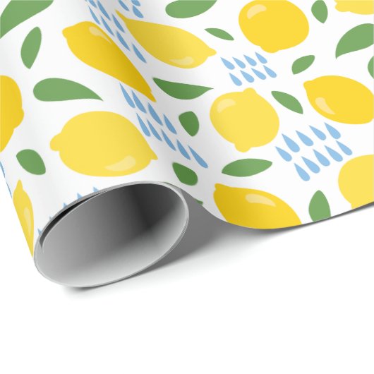 Cute lemon en groene bladeren patroon cadeaupapier (Rol Hoek)
