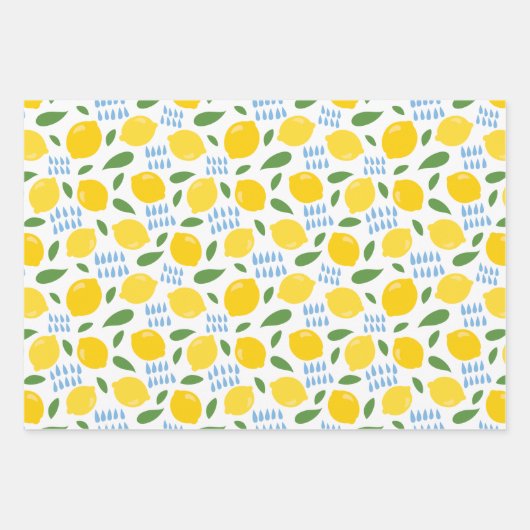 Cute lemon en groene bladeren patroon inpakpapier vel (Voorkant 2)