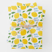 Cute lemon en groene bladeren patroon inpakpapier vel (In situ)
