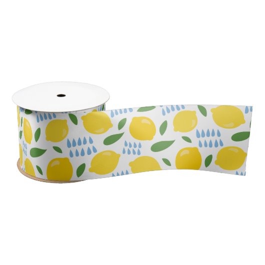 Cute lemon en groene bladeren patroon satijnen lint (Spoel)
