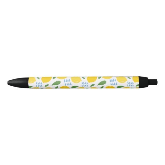 Cute lemon en groene bladeren patroon zwarte inkt pen (Voorkant)