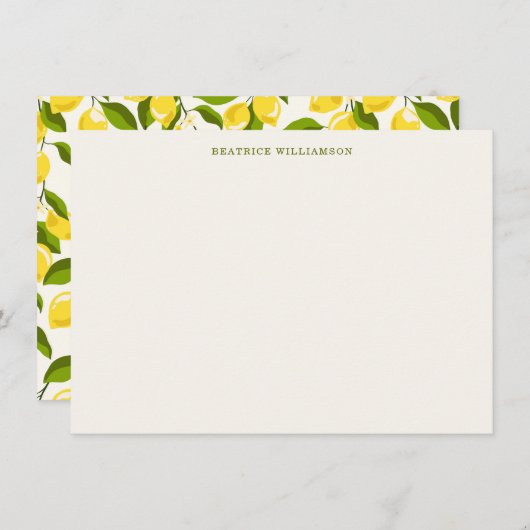 Cute Lemon Fruit Watercolor Pattern Personalized Notitiekaartje (Voorkant / Achterkant)