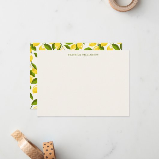 Cute Lemon Fruit Watercolor Pattern Personalized Notitiekaartje (Voorkant / Achterkant in situ)