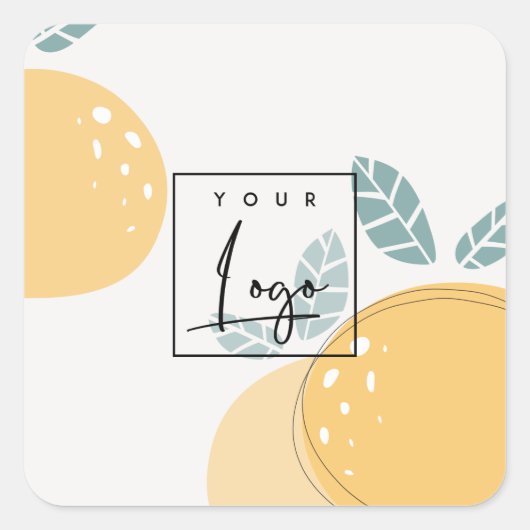 Cute Lemon Green Abstract Bold Fruity Citrus Logo Vierkante Sticker (Voorkant)