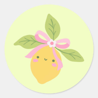 Cute Lemon Illustration on Mint Green Citrus Fruit Ronde Sticker