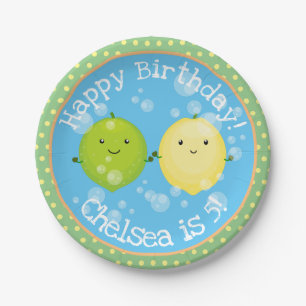 Cute lemon limoen vrienden cartoon illustratie papieren bordje