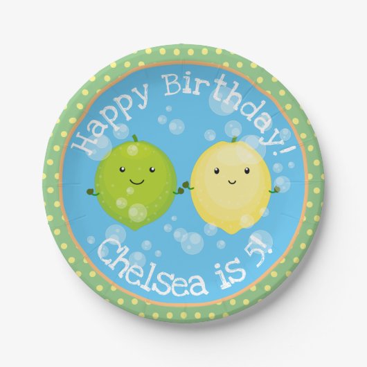 Cute lemon limoen vrienden cartoon illustratie papieren bordje (Voorkant)