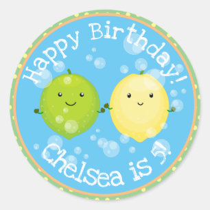 Cute lemon limoen vrienden cartoon illustratie ronde sticker