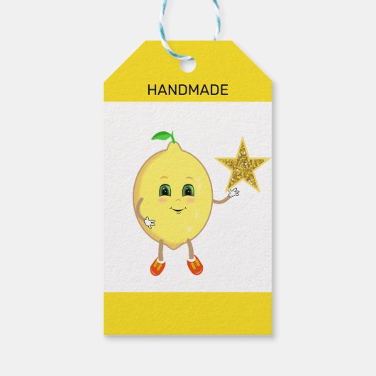 Cute lemon met business logo star cadeaulabel (Achterkant)