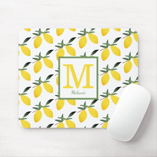 Cute Lemon Monogram Naam Muismat (Met muis)
