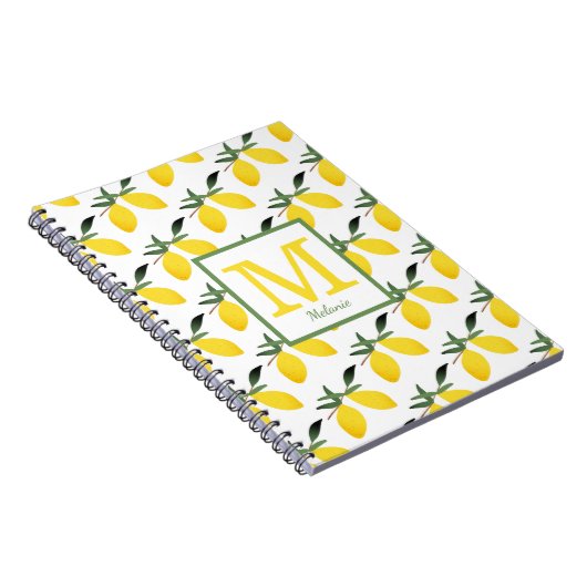 Cute Lemon Monogram Name Notitieboek (Rechterzijde)