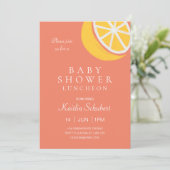 Cute Lemon op koraal Baby shower Luncheon Kaart (Staand voorkant)