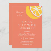 Cute Lemon op koraal Baby shower Luncheon Kaart (Voorkant / Achterkant)