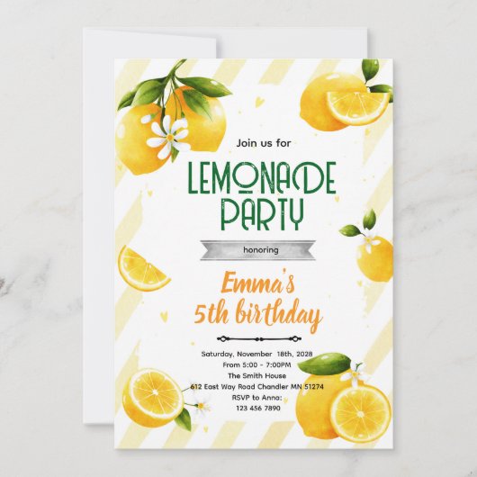 Cute lemon party theme invitation kaart (Voorkant)