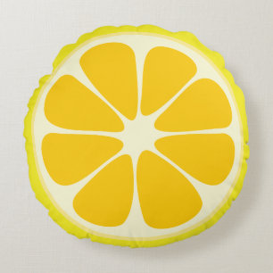 Cute Lemon Slice Citrus Fruit Funny Foodie Fun Rond Kussen