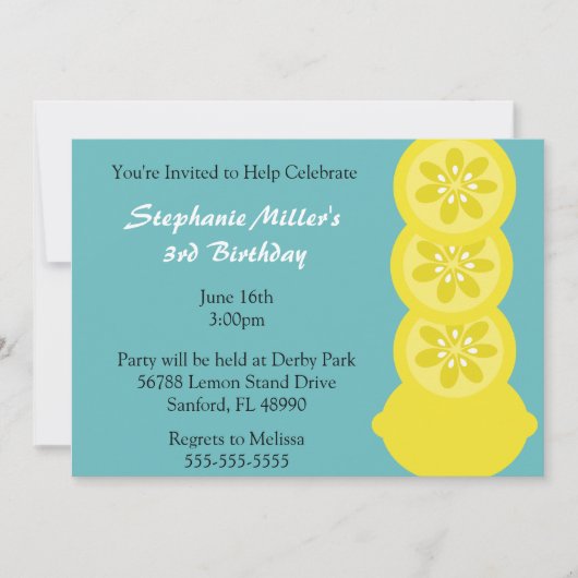 Cute Lemon Slice Summer Party - Uitnodiging (Voorkant)