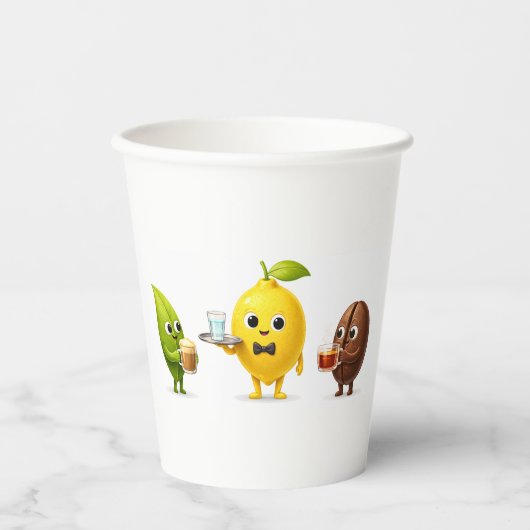 Cute Lemon Tea Friends – Takeaway Paper Cup Design Papieren Bekers (Voorkant)