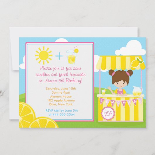 Cute Lemonade Design met Girl Kaart (Voorkant)