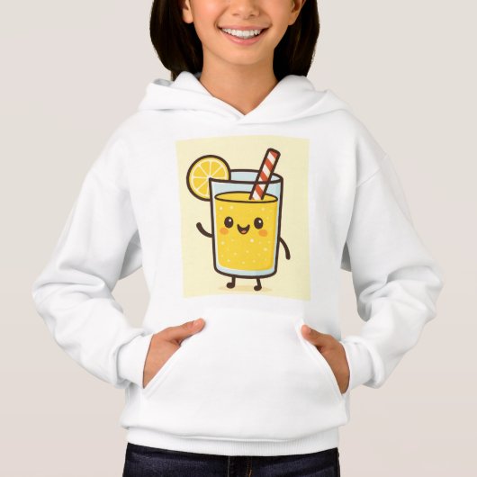 Cute Lemonade Drink Cartoon White Hoodie (Voorkant)