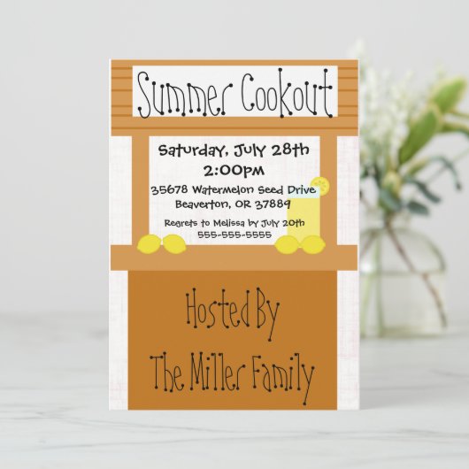 Cute Lemonade Stand Summer BBQ Uitnodiging (Staand voorkant)