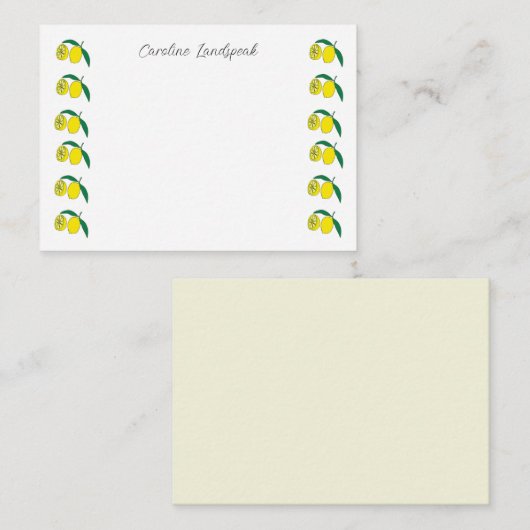 Cute Lemons & Custom Name Notitiekaartje (Voorkant / Achterkant)