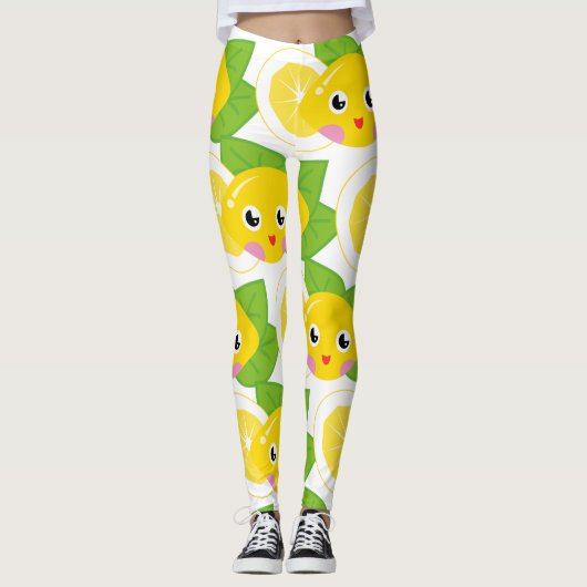 Cute Lemons Emoji Face Pattern Leggings (Voorkant)