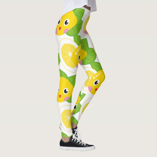 Cute Lemons Emoji Face Pattern Leggings (Rechts)