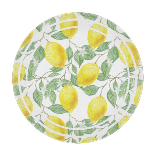 Cute Lemons en Leaves Yellow en Green Snijplank (Voorkant)