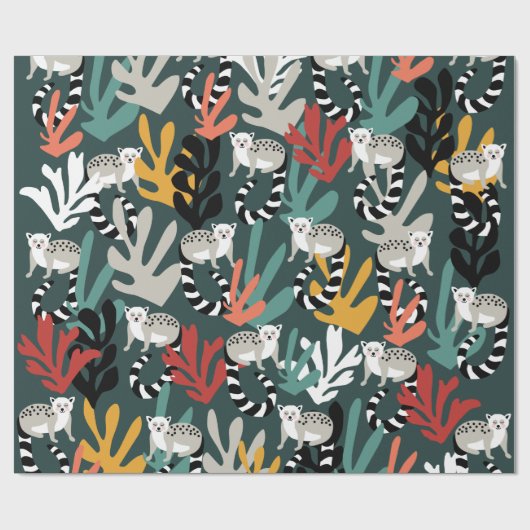 Cute Lemur Wrapping Paper Cadeaupapier (Vlak)
