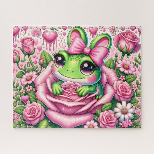Cute Lente Kikker Legpuzzel (Horizontaal)