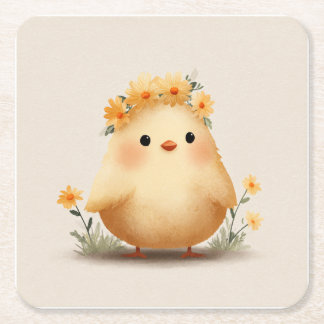 Cute Lente Kuiken Onderzetter | Bloemige Baby Kuik
