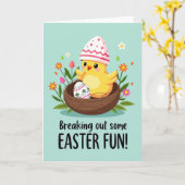 Cute Lente Kuiken Pasen Kaart (Gele Bloem)
