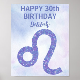 Cute Leo Astrology Custom Paars Birthday Party Poster