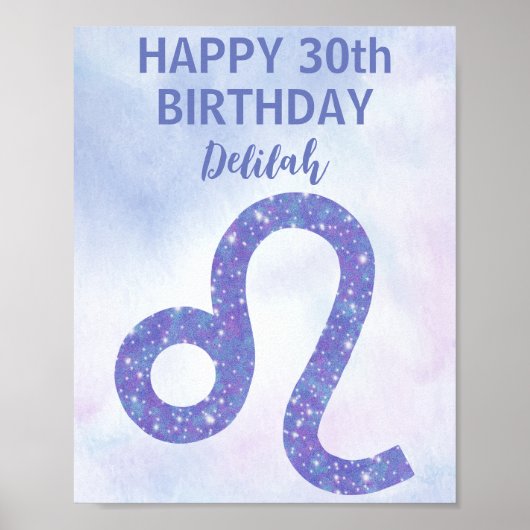 Cute Leo Astrology Custom Paars Birthday Party Poster (Voorkant)