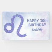 Cute Leo Astrology Custom Paars Birthday Party Spandoek (Horizontaal)