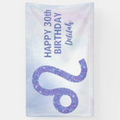 Cute Leo Astrology Custom Paars Birthday Party Spandoek (Verticaal)