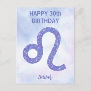 Cute Leo Astrology Sign Custom Paars Birthday Briefkaart