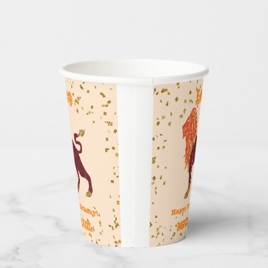 Cute Leo First Birthday & Gold Confetti Papieren Bekers (Rechts)