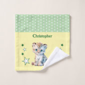 Cute leopard add name polka dots stars green washandje (Wasdoekje)