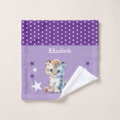Cute leopard add name polka dots stars purple washandje (Wasdoekje)