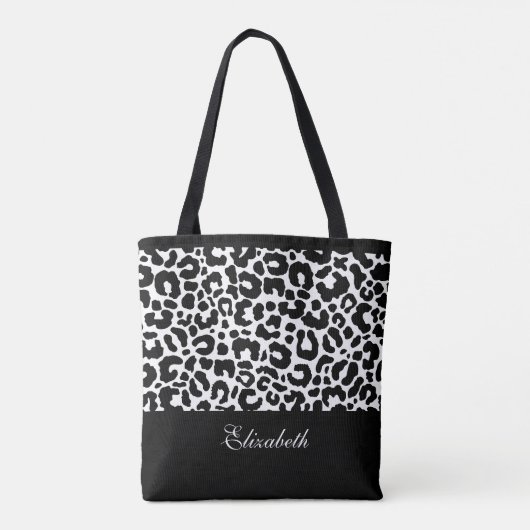 Cute Leopard Animal Pattern Name Black White Chic Tote Bag (Achterkant)