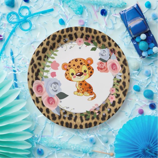 Cute Leopard Animal Print Baby shower Papieren Bordje (Feest)