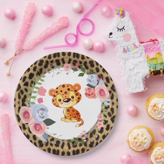 Cute Leopard Animal Print Baby shower Papieren Bordje (Feest)