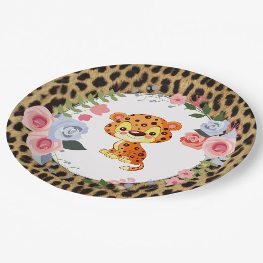 Cute Leopard Animal Print Baby shower Papieren Bordje (Gekanteld)