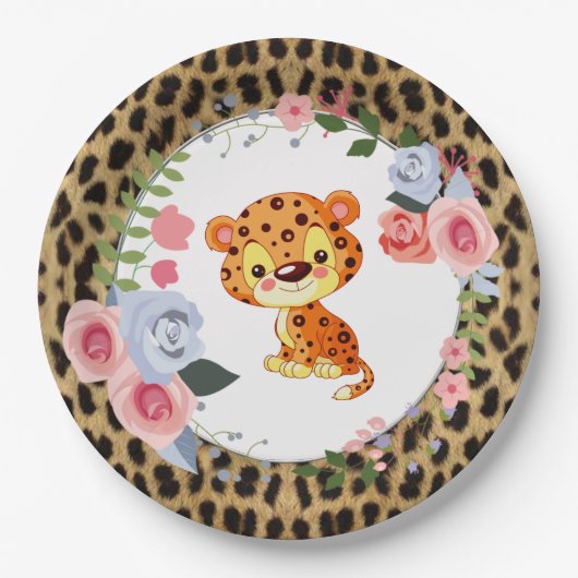 Cute Leopard Animal Print Baby shower Papieren Bordje (Voorkant)