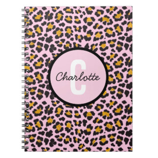 Cute Leopard Animal Print Monogram Roze Gold Notitieboek