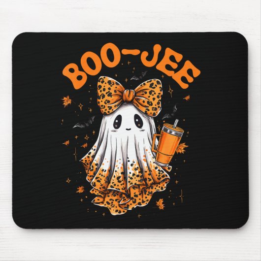 Cute Leopard Boo Jee Ghost Coffee Halloween Costum Muismat (Voorkant)