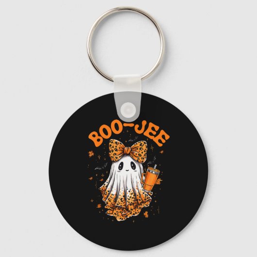 Cute Leopard Boo Jee Ghost Coffee Halloween Costum Sleutelhanger (Voorkant)