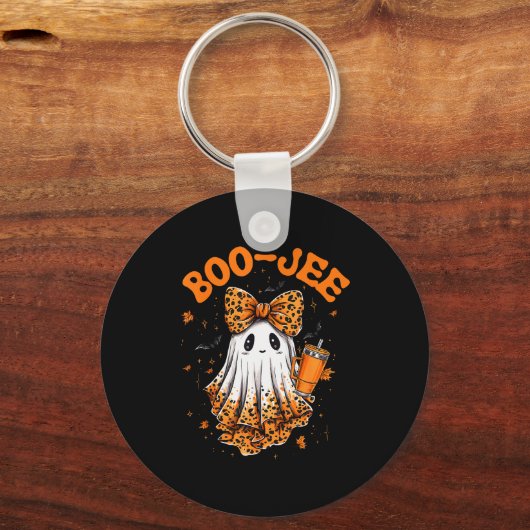 Cute Leopard Boo Jee Ghost Coffee Halloween Costum Sleutelhanger (Voorkant)